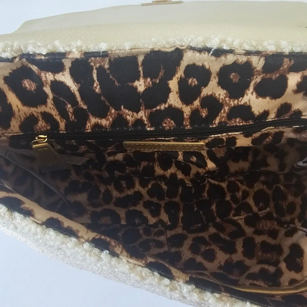 NWT Rachel Zoe Angelica Shoulder‎ Bag Purse Bone Beige Tufted Gold Chain Leopard - Picture 9 of 10